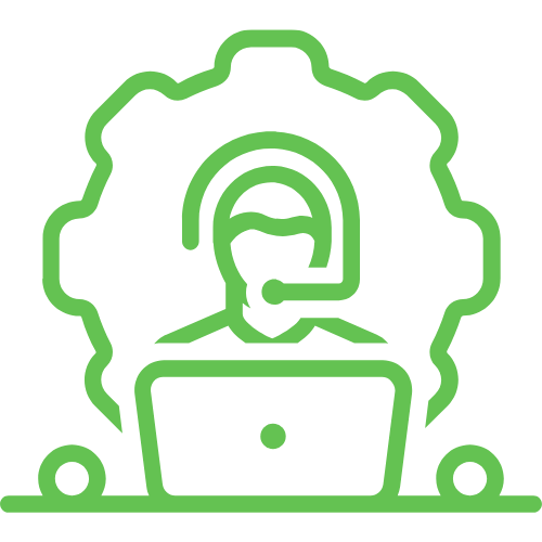 Green gear and agent headset icon indicating tech support
