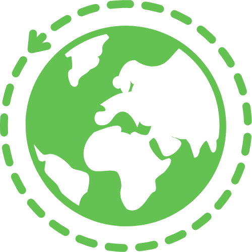 Green globe icon representing global coverage